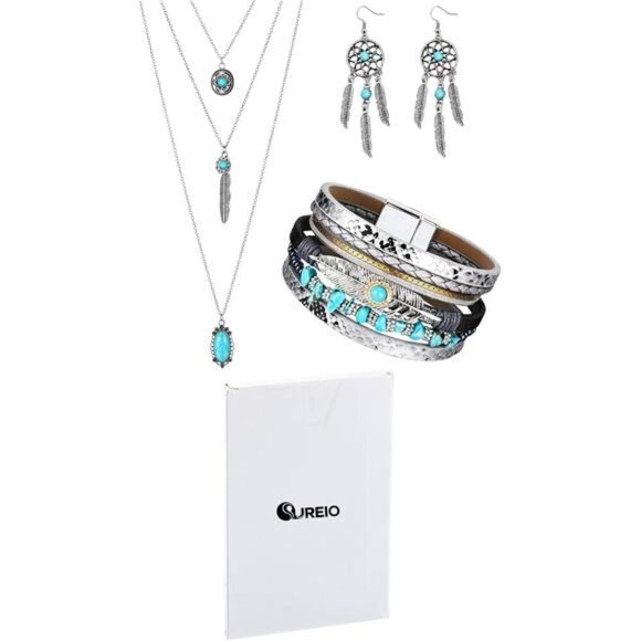 Boho Turquoise Jewelry Set – Dreamcatcher Earrings, Necklace & Bracelet Set - Picture 5 of 5